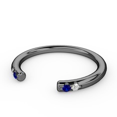 Vova Yüzük - Lab safir ve beyaz zirkon 925 ayar siyah rodyum kaplama gümüş yüzük #lly34w