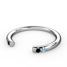 Vova Yüzük - Siyah zirkon ve akuamarin 8 ayar beyaz altın yüzük #nqhl1j