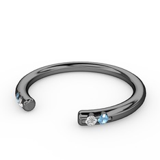 Vova Yüzük - Swarovski ve akuamarin 925 ayar siyah rodyum kaplama gümüş yüzük #ockpi6