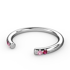 Vova Yüzük - Pembe kuvars ve rodolit garnet 14 ayar beyaz altın yüzük #pef8t8