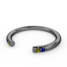 Peridot ve lab safir 925 ayar siyah rodyum kaplama gümüş yüzük