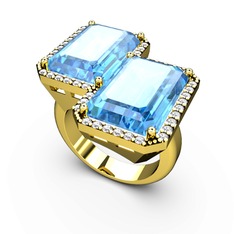 Avis Yüzük - Akuamarin ve swarovski 18 ayar altın yüzük #1008l57