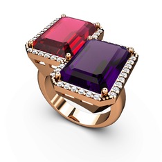 Avis Yüzük - Rodolit garnet, ametist ve swarovski 18 ayar rose altın yüzük #101bs7j