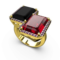 Avis Yüzük - Siyah zirkon, garnet ve ametist 8 ayar altın yüzük #109kkhy