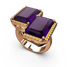 Ametist ve sitrin 14 ayar rose altın yüzük