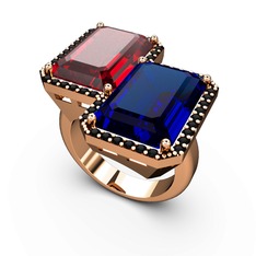 Garnet, lab safir ve siyah zirkon 8 ayar rose altın yüzük