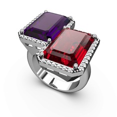 Avis Yüzük - Ametist, garnet ve swarovski 925 ayar gümüş yüzük #10q654t