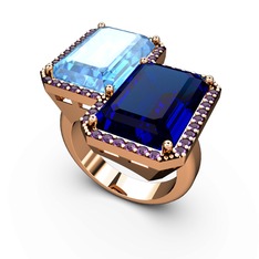 Akuamarin, lab safir ve ametist 18 ayar rose altın yüzük