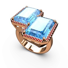 Akuamarin ve garnet 925 ayar rose altın kaplama gümüş yüzük