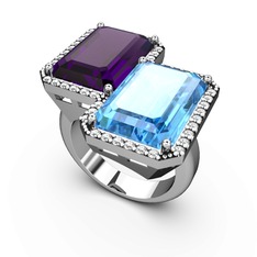 Avis Yüzük - Ametist, akuamarin ve swarovski 925 ayar gümüş yüzük #11ilbgn
