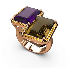 Ametist, dumanlı kuvars ve sitrin 14 ayar rose altın yüzük