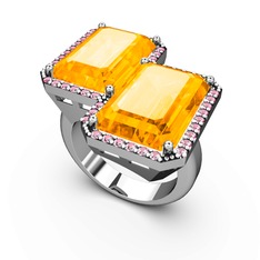 Avis Yüzük - Sitrin ve pembe kuvars 18 ayar beyaz altın yüzük #11vu8ks