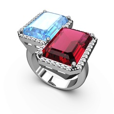 Avis Yüzük - Akuamarin, rodolit garnet ve swarovski 18 ayar beyaz altın yüzük #11w4htn