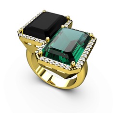 Siyah zirkon, yeşil kuvars ve swarovski 14 ayar altın yüzük