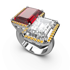 Garnet, beyaz zirkon ve sitrin 8 ayar beyaz altın yüzük
