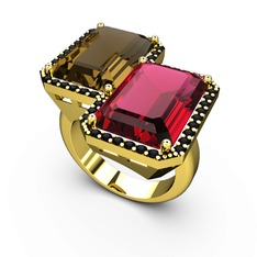 Avis Yüzük - Dumanlı kuvars, rodolit garnet ve siyah zirkon 8 ayar altın yüzük #123rnsu