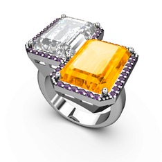 Beyaz zirkon, sitrin ve ametist 8 ayar beyaz altın yüzük