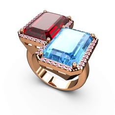 Garnet, akuamarin ve pembe kuvars 8 ayar rose altın yüzük