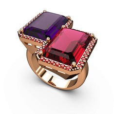 Ametist, rodolit garnet ve garnet 18 ayar rose altın yüzük