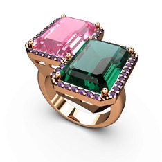 Pembe kuvars, yeşil kuvars ve ametist 925 ayar rose altın kaplama gümüş yüzük