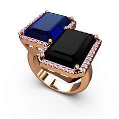 Avis Yüzük - Lab safir, siyah zirkon ve pembe kuvars 18 ayar rose altın yüzük #12m83ed