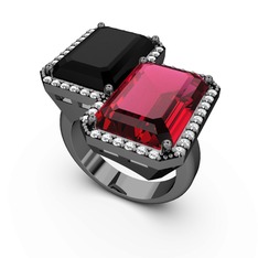 Avis Yüzük - Siyah zirkon, rodolit garnet ve swarovski 925 ayar siyah rodyum kaplama gümüş yüzük #13qw1cu