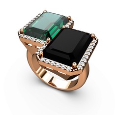 Avis Yüzük - Yeşil kuvars, siyah zirkon ve swarovski 14 ayar rose altın yüzük #13rtej9