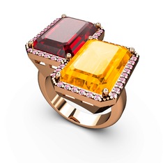 Garnet, sitrin ve pembe kuvars 8 ayar rose altın yüzük