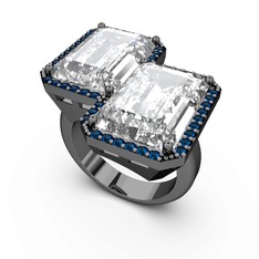 Avis Yüzük - Beyaz zirkon ve lab safir 925 ayar siyah rodyum kaplama gümüş yüzük #13vxt1o