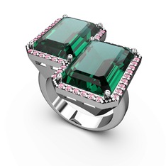 Avis Yüzük - Yeşil kuvars ve pembe kuvars 14 ayar beyaz altın yüzük #13ym70