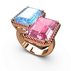 Akuamarin, pembe kuvars ve garnet 925 ayar rose altın kaplama gümüş yüzük