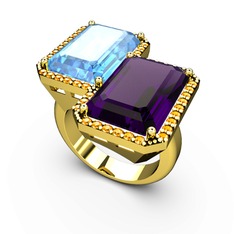 Akuamarin, ametist ve sitrin 14 ayar altın yüzük