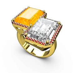 Sitrin, beyaz zirkon ve garnet 18 ayar altın yüzük