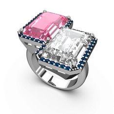 Avis Yüzük - Pembe kuvars, beyaz zirkon ve lab safir 925 ayar gümüş yüzük #14g5d22