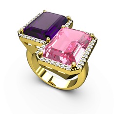 Avis Yüzük - Ametist, pembe kuvars ve swarovski 925 ayar altın kaplama gümüş yüzük #14jfg6m