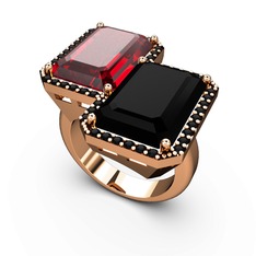 Garnet ve siyah zirkon 8 ayar rose altın yüzük