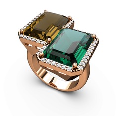 Avis Yüzük - Dumanlı kuvars, yeşil kuvars ve swarovski 18 ayar rose altın yüzük #14whxz1