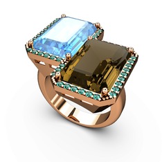Avis Yüzük - Akuamarin, dumanlı kuvars ve yeşil kuvars 925 ayar rose altın kaplama gümüş yüzük #14x2vha