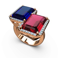 Lab safir, rodolit garnet ve akuamarin 14 ayar rose altın yüzük