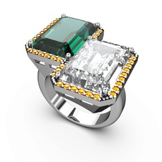 Avis Yüzük - Yeşil kuvars, beyaz zirkon ve sitrin 14 ayar beyaz altın yüzük #15myxxc