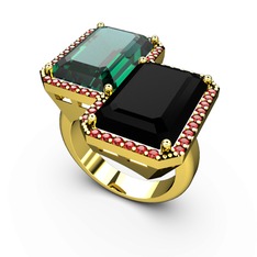 Avis Yüzük - Yeşil kuvars, siyah zirkon ve garnet 8 ayar altın yüzük #167p5gk