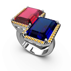 Rodolit garnet, lab safir ve sitrin 925 ayar gümüş yüzük