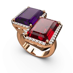 Ametist, garnet ve swarovski 14 ayar rose altın yüzük