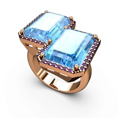 Akuamarin ve ametist 18 ayar rose altın yüzük