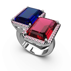 Avis Yüzük - Lab safir, rodolit garnet ve pembe kuvars 14 ayar beyaz altın yüzük #17ka61i