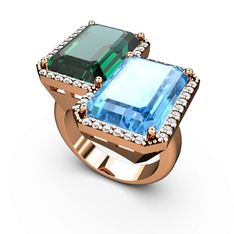 Avis Yüzük - Yeşil kuvars, akuamarin ve swarovski 8 ayar rose altın yüzük #17vgu7