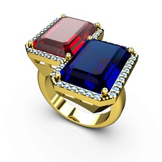 Garnet, lab safir ve akuamarin 18 ayar altın yüzük