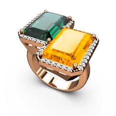 Avis Yüzük - Yeşil kuvars, sitrin ve swarovski 14 ayar rose altın yüzük #184834p