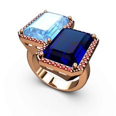 Akuamarin, lab safir ve garnet 925 ayar rose altın kaplama gümüş yüzük