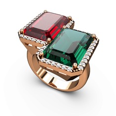 Avis Yüzük - Garnet, yeşil kuvars ve swarovski 14 ayar rose altın yüzük #188cc0i